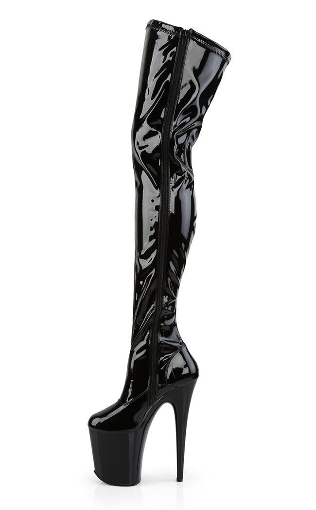 FLAMINGO-3000 Black Stretch Patent Thigh High Boots-Pleaser-Tragic Beautiful