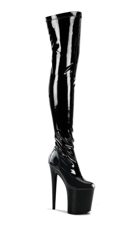 FLAMINGO-3000 Black Stretch Patent Thigh High Boots-Pleaser-Tragic Beautiful