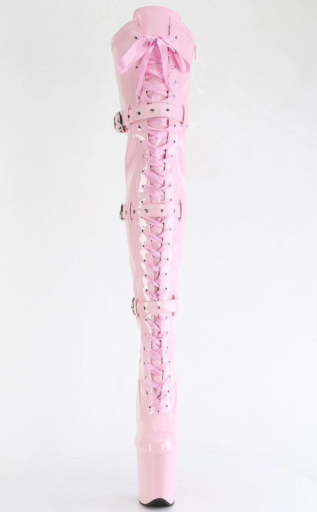 FLAMINGO-3028 Baby Pink Patent Thigh High Boots-Pleaser-Tragic Beautiful