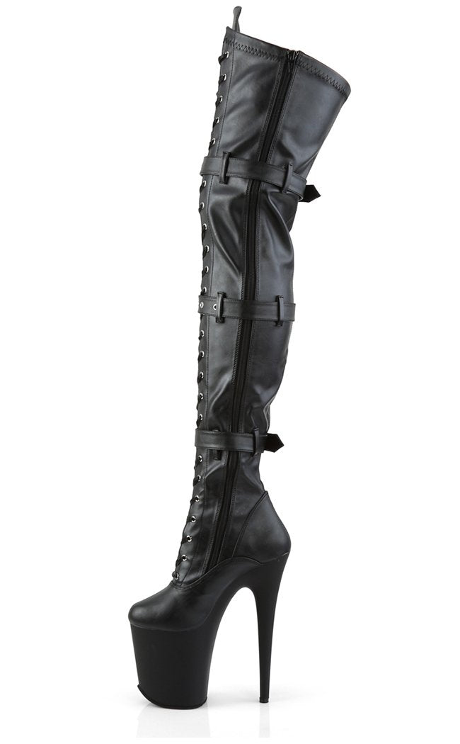 FLAMINGO-3028 Black Matte Thigh High Boots-Pleaser-Tragic Beautiful