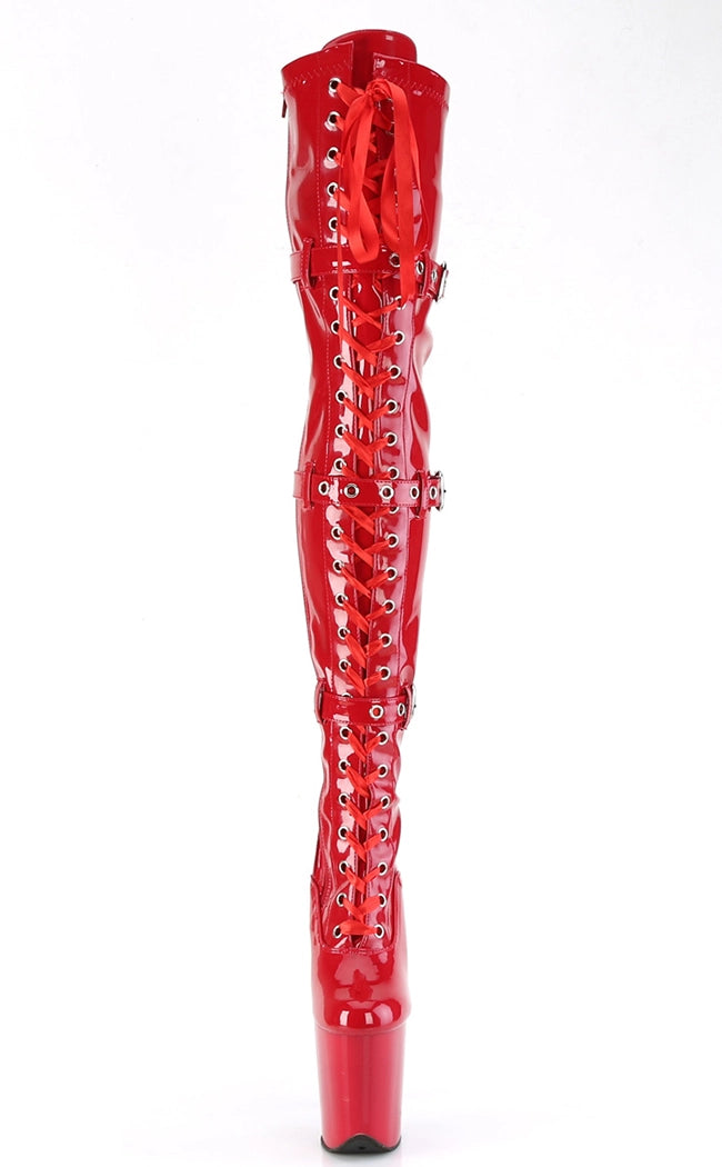 FLAMINGO-3028 Red Patent Thigh High Boots-Pleaser-Tragic Beautiful