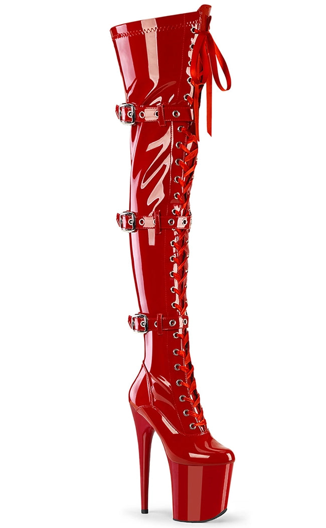 FLAMINGO-3028 Red Patent Thigh High Boots-Pleaser-Tragic Beautiful