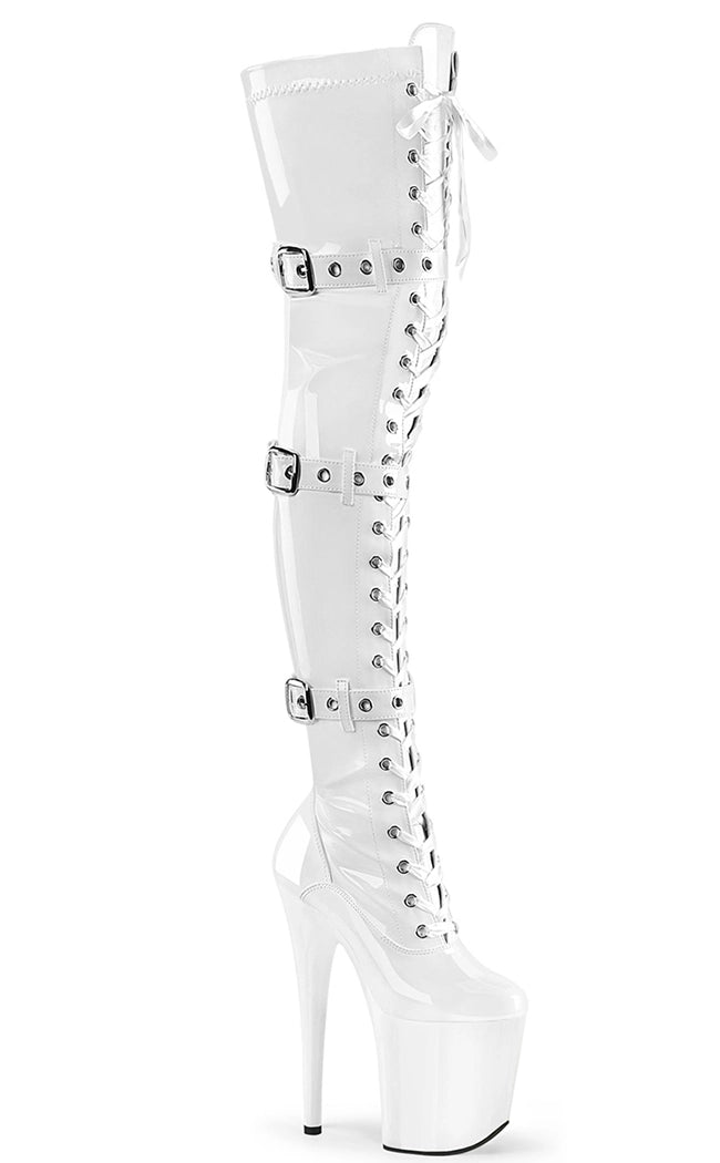 FLAMINGO-3028 White Patent Thigh High Boots-Pleaser-Tragic Beautiful