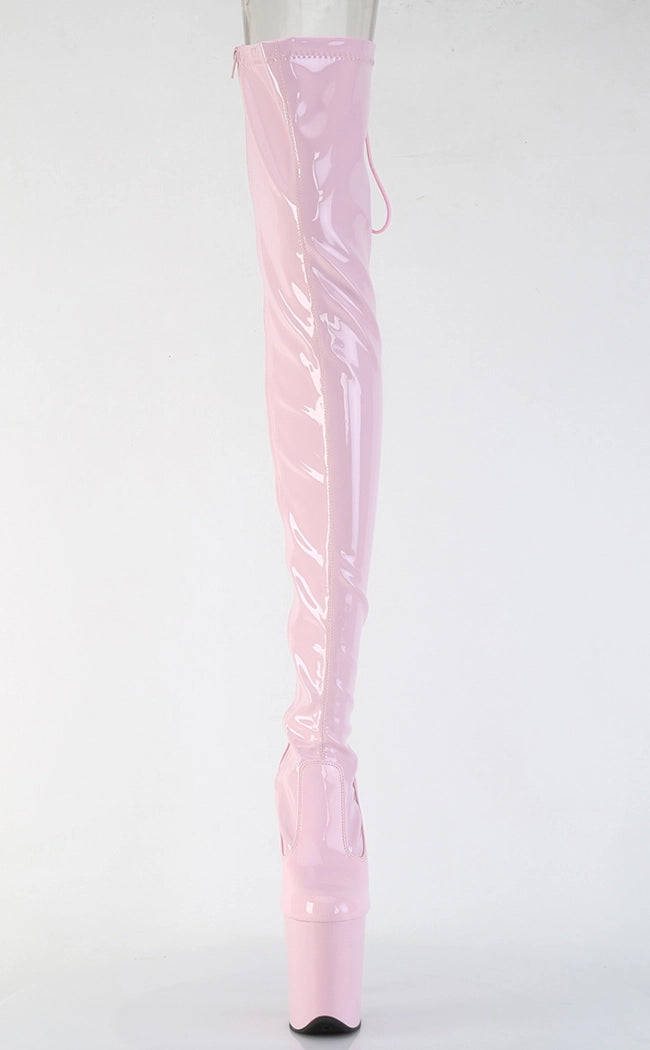 FLAMINGO-3850 Baby Pink Patent Thigh High Boots-Pleaser-Tragic Beautiful