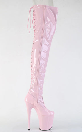 FLAMINGO-3850 Baby Pink Patent Thigh High Boots