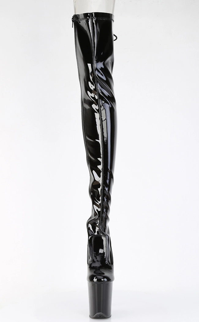 FLAMINGO-3850 Black Patent Thigh High Boots-Pleaser-Tragic Beautiful
