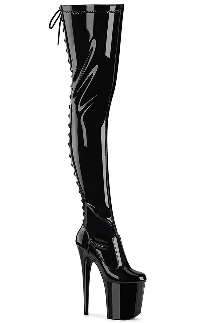 FLAMINGO-3850 Black Patent Thigh High Boots