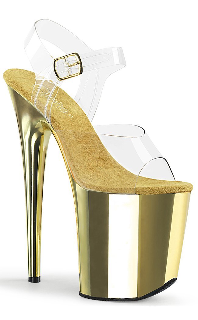 FLAMINGO-808 Clear & Gold Chrome Heels-Pleaser-Tragic Beautiful