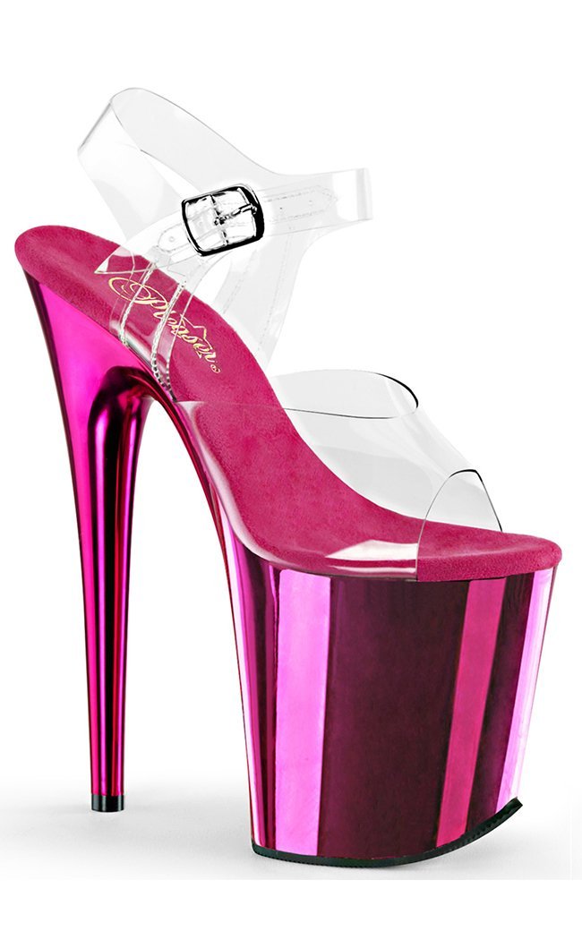 FLAMINGO-808 Clear & Hot Pink Chrome Heels-Pleaser-Tragic Beautiful