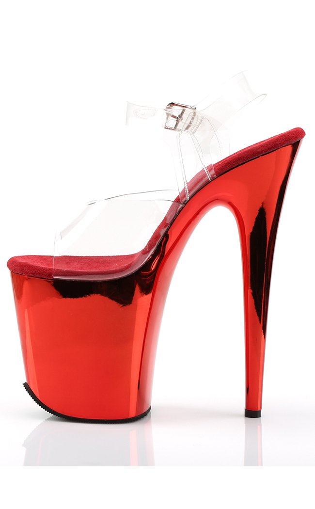 FLAMINGO-808 Clear & Red Chrome Heels-Pleaser-Tragic Beautiful