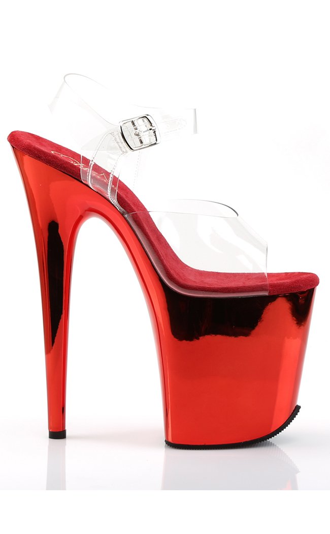 FLAMINGO-808 Clear & Red Chrome Heels-Pleaser-Tragic Beautiful