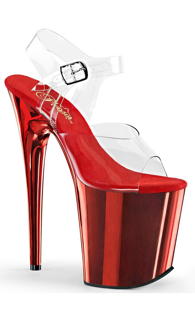 FLAMINGO-808 Clear & Red Chrome Heels-Pleaser-Tragic Beautiful