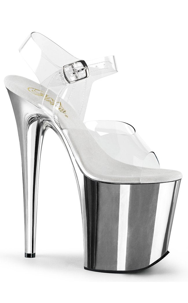 FLAMINGO-808 Clear & Silver Chrome Heels-Pleaser-Tragic Beautiful