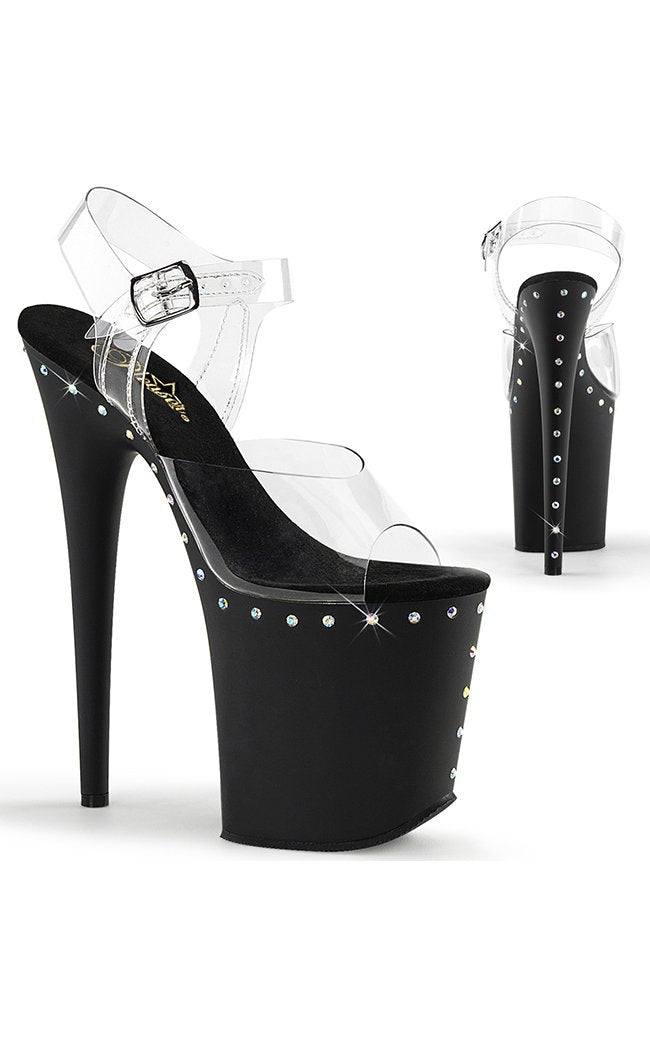 FLAMINGO-808ABLS Clear & Black Matte Heels-Pleaser-Tragic Beautiful