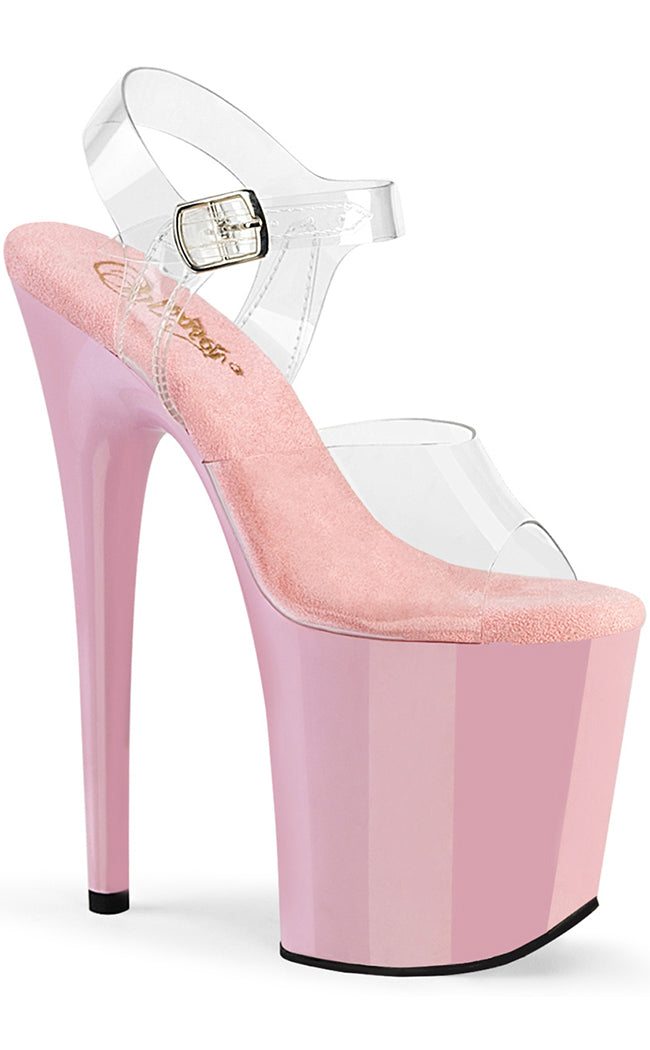 FLAMINGO-808C Clear/Baby Pink Heels-Pleaser-Tragic Beautiful