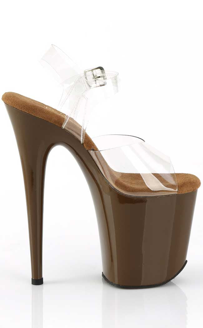 FLAMINGO-808C Clear/Mocha Heels-Pleaser-Tragic Beautiful