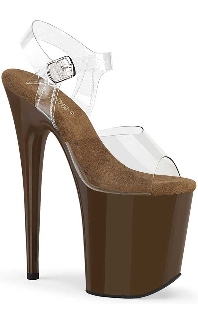 FLAMINGO-808C Clear/Mocha Heels-Pleaser-Tragic Beautiful