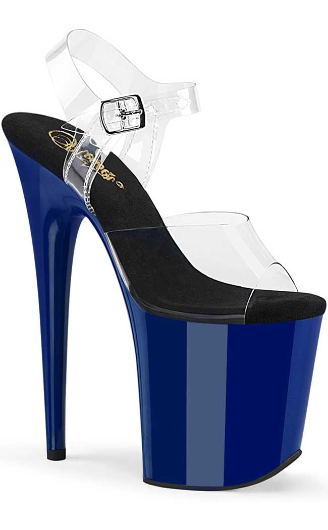FLAMINGO-808C Clear/Royal Blue Heels-Pleaser-Tragic Beautiful