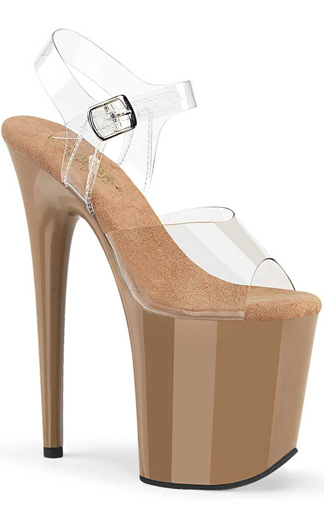 FLAMINGO-808C Clear/Toffee Heels-Pleaser-Tragic Beautiful