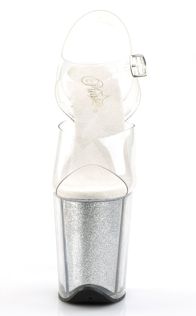 FLAMINGO-808G Clear & Silver Glitter Heels-Pleaser-Tragic Beautiful