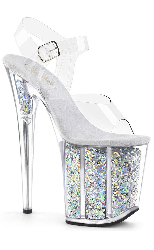 FLAMINGO-808GF Silver Glitter Filled Platform Heels-Pleaser-Tragic Beautiful