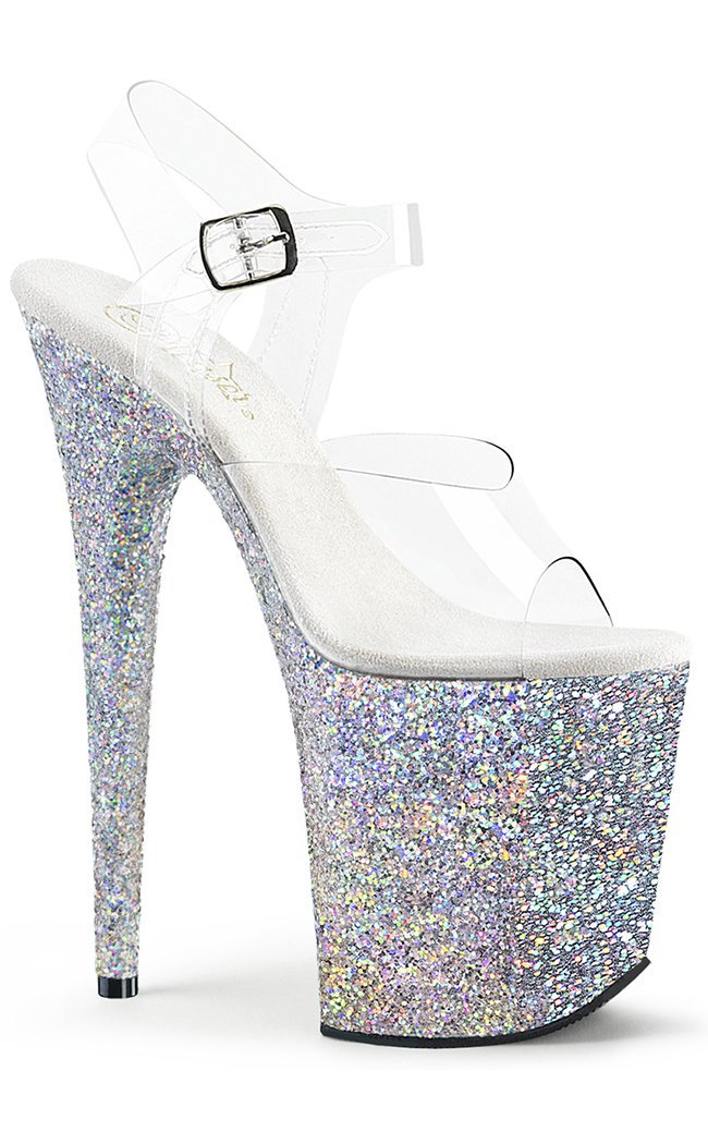 FLAMINGO-808LG Silver Multi Glitter Heels-Pleaser-Tragic Beautiful