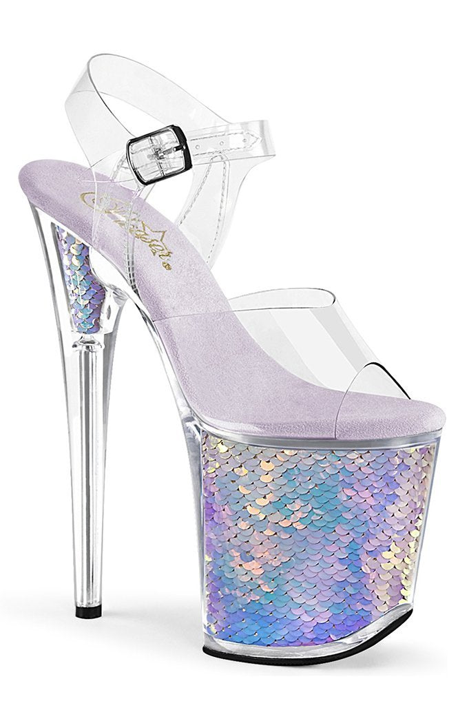 FLAMINGO-808MC Mermaid Scale Silver Iridescent Heels-Pleaser-Tragic Beautiful