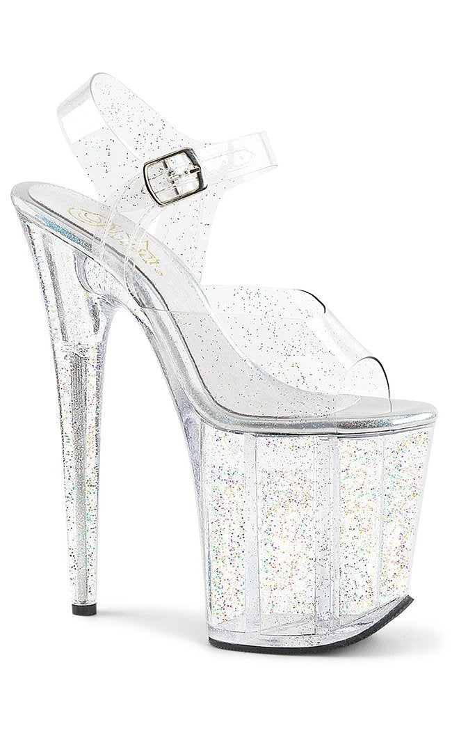 FLAMINGO-808MMG Clear Glitter Heels-Pleaser-Tragic Beautiful