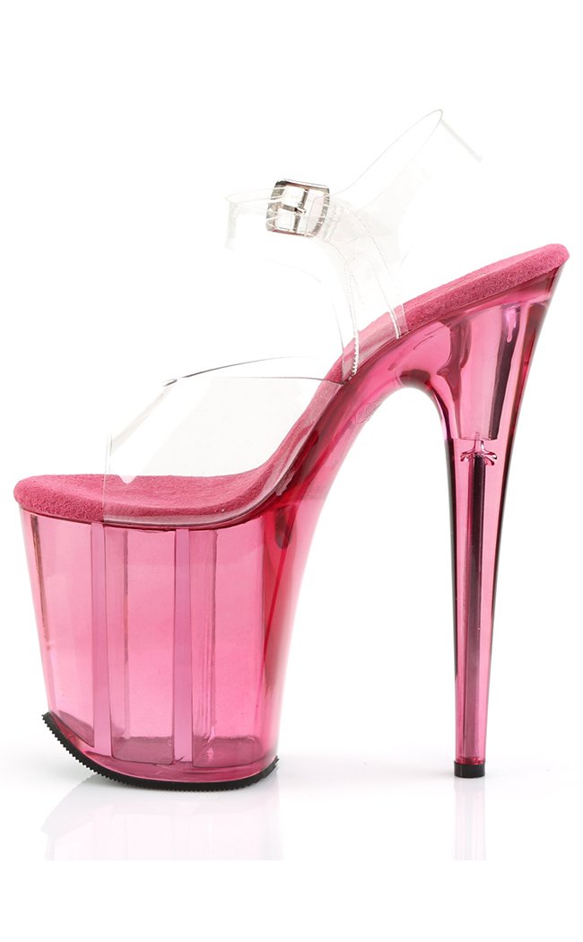 FLAMINGO-808T Clear & Pink Tinted Heels-Pleaser-Tragic Beautiful