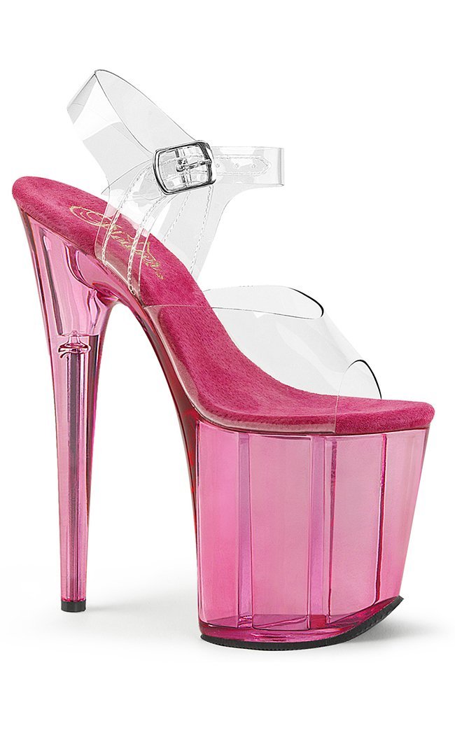 FLAMINGO-808T Clear & Pink Tinted Heels-Pleaser-Tragic Beautiful