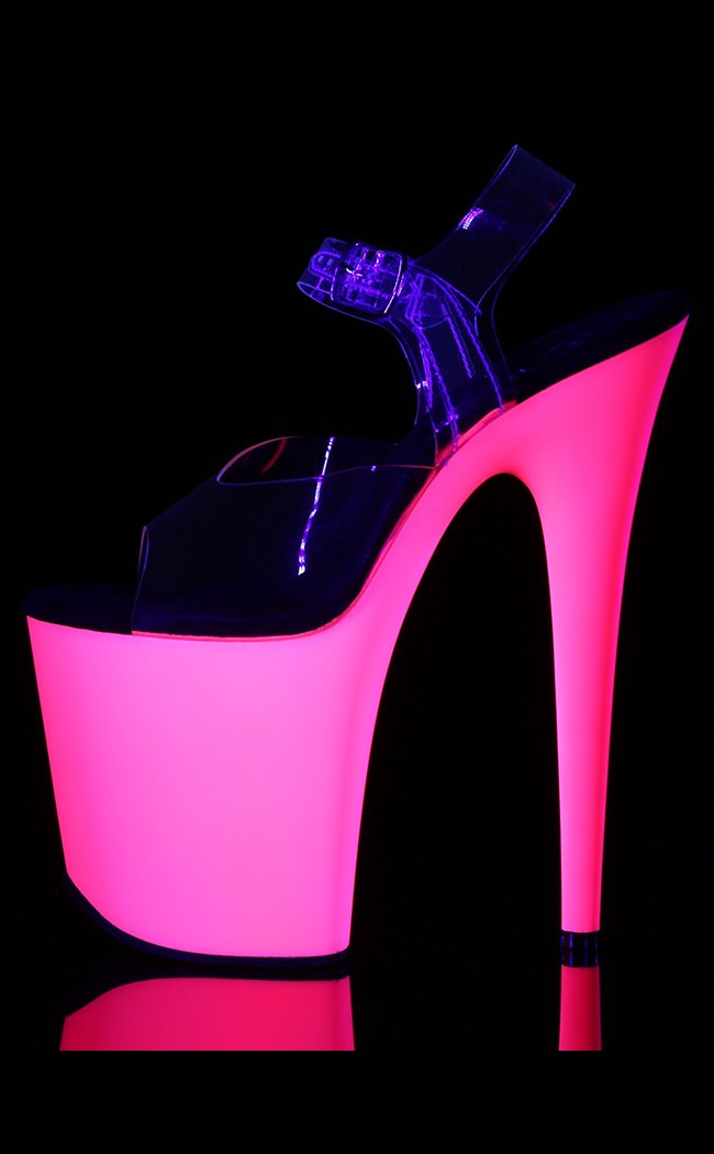 FLAMINGO-808UV Clear & Neon Pink Heels-Pleaser-Tragic Beautiful