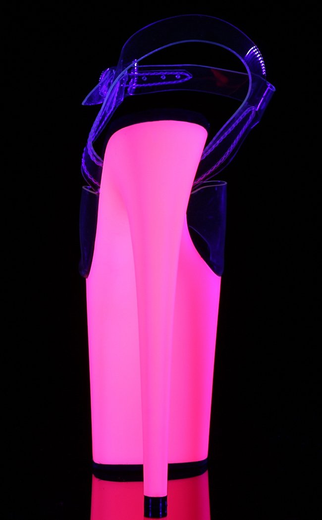 FLAMINGO-808UV Clear & Neon Pink Heels-Pleaser-Tragic Beautiful