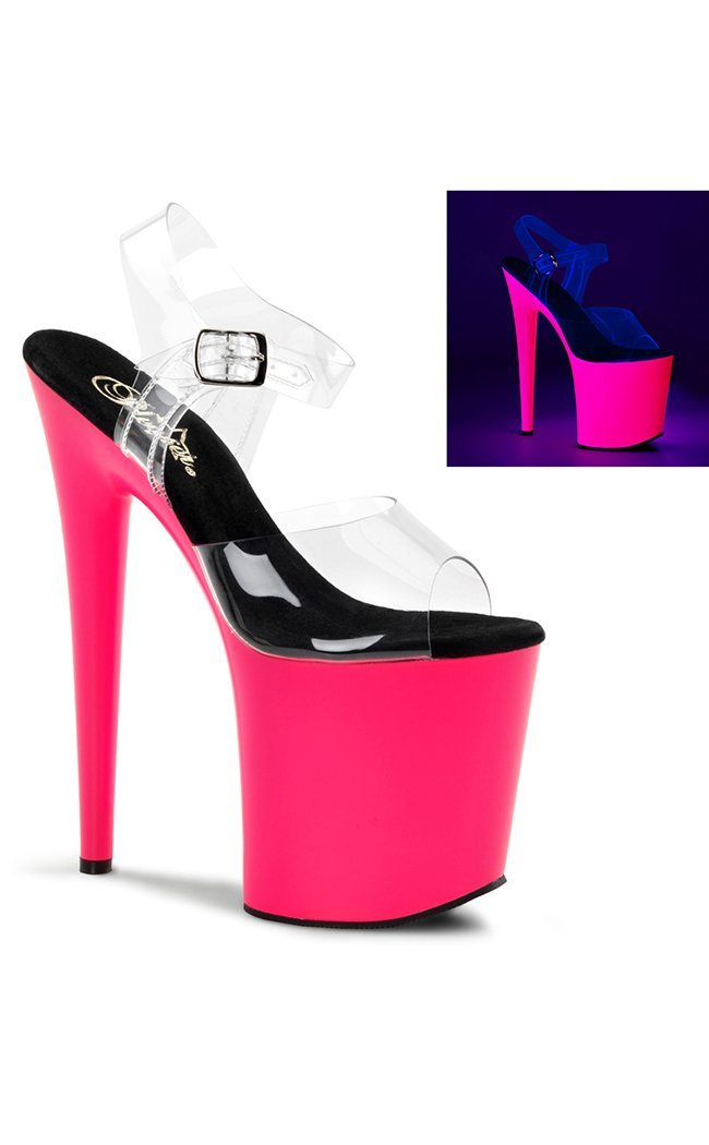 FLAMINGO-808UV Clear & Neon Pink Heels-Pleaser-Tragic Beautiful