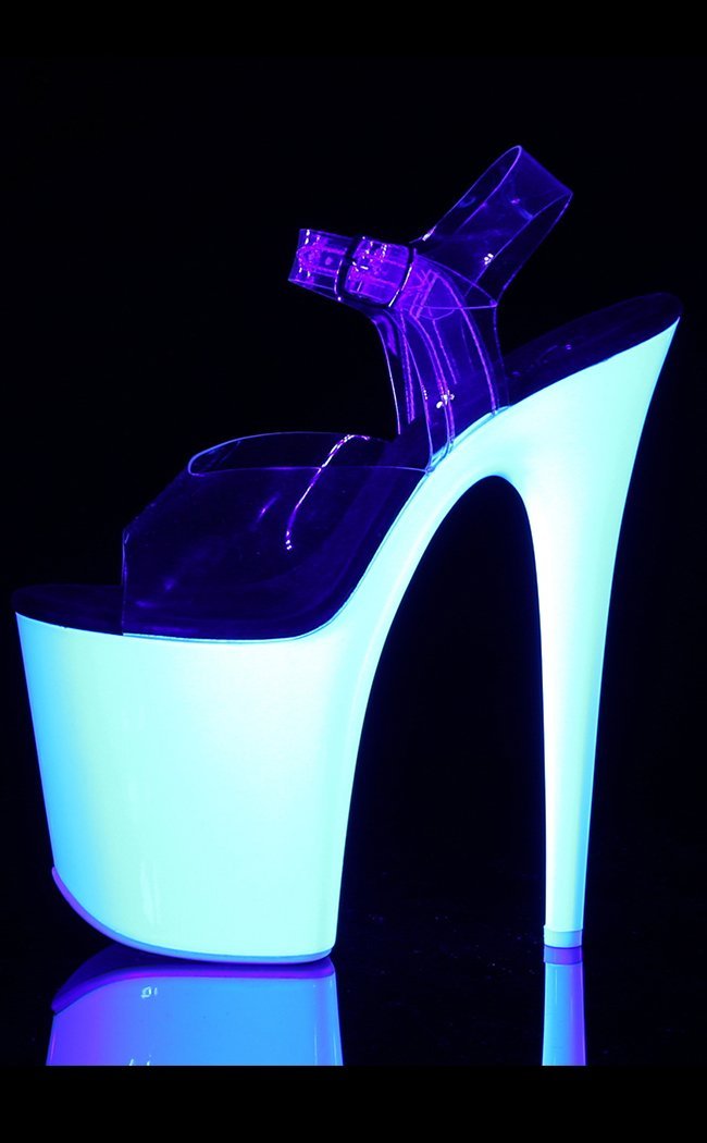 FLAMINGO-808UV Clear/Neon White Heels-Pleaser-Tragic Beautiful