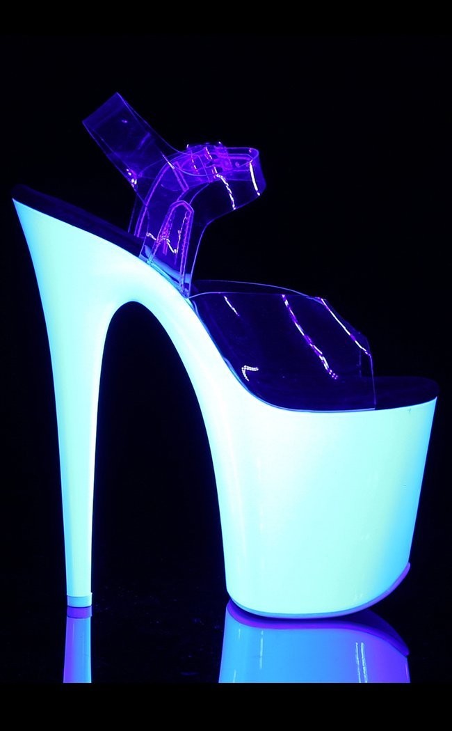 FLAMINGO-808UV Clear/Neon White Heels-Pleaser-Tragic Beautiful