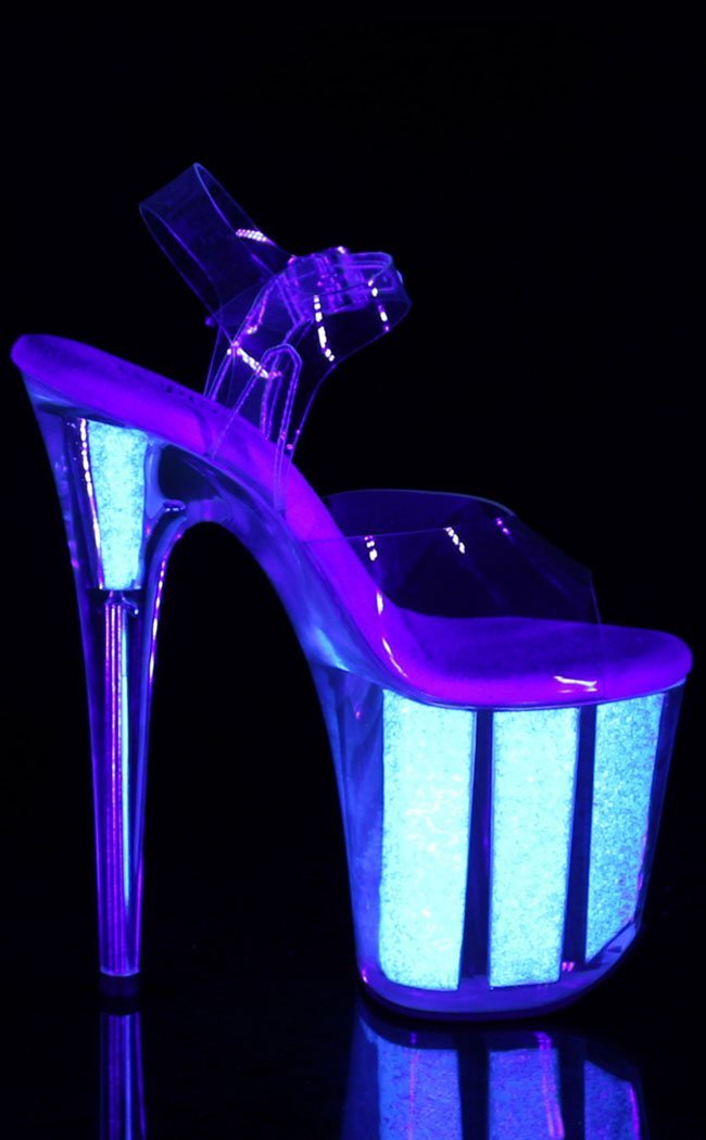 FLAMINGO-808UVG Clear/Neon Opal Glitter Heels-Pleaser-Tragic Beautiful