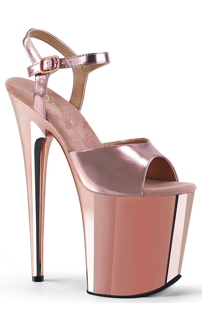 FLAMINGO-809 Rose Gold Chrome Heels-Pleaser-Tragic Beautiful