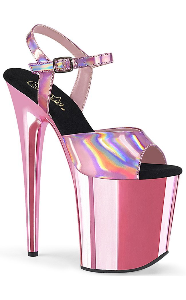 FLAMINGO-809HG Baby Pink Hologram Chrome Heels-Pleaser-Tragic Beautiful