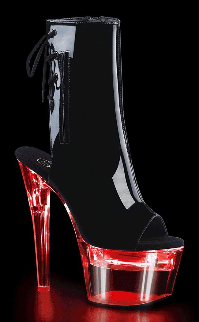 FLASHDANCE-1018-7 Black Patent Colour Changing Boots-Pleaser-Tragic Beautiful