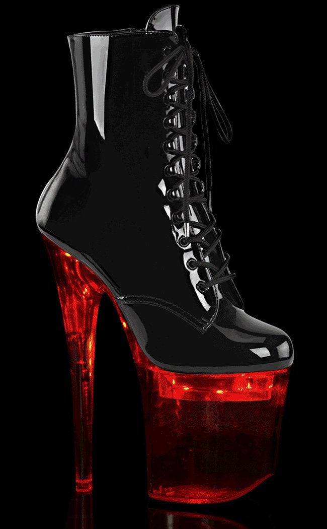 FLASHDANCE-1020-8 Light-up Black Patent Ankle Boots-Pleaser-Tragic Beautiful
