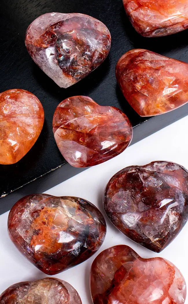 Fire Quartz Crystal Hearts