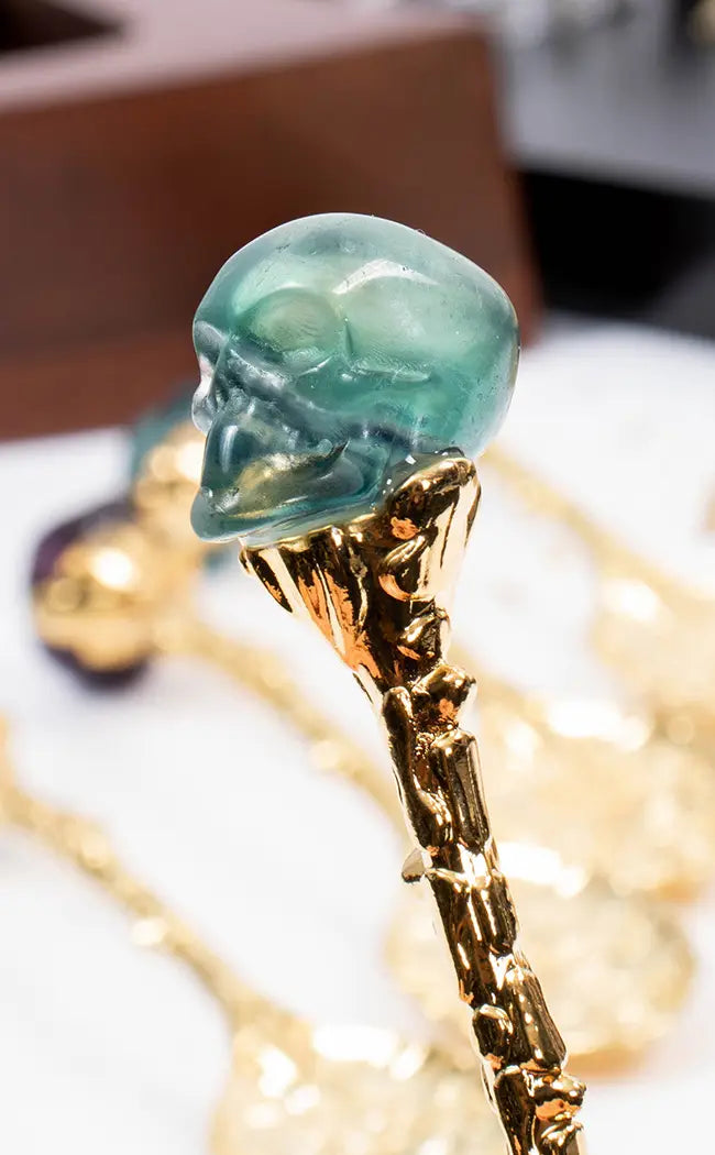 Fluorite Skull Ritual Spoon | Gold or Silver-Witchcraft Supplies-Tragic Beautiful