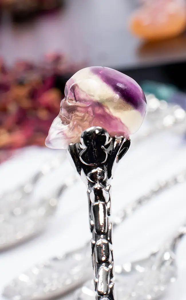 Fluorite Skull Ritual Spoon | Gold or Silver-Witchcraft Supplies-Tragic Beautiful