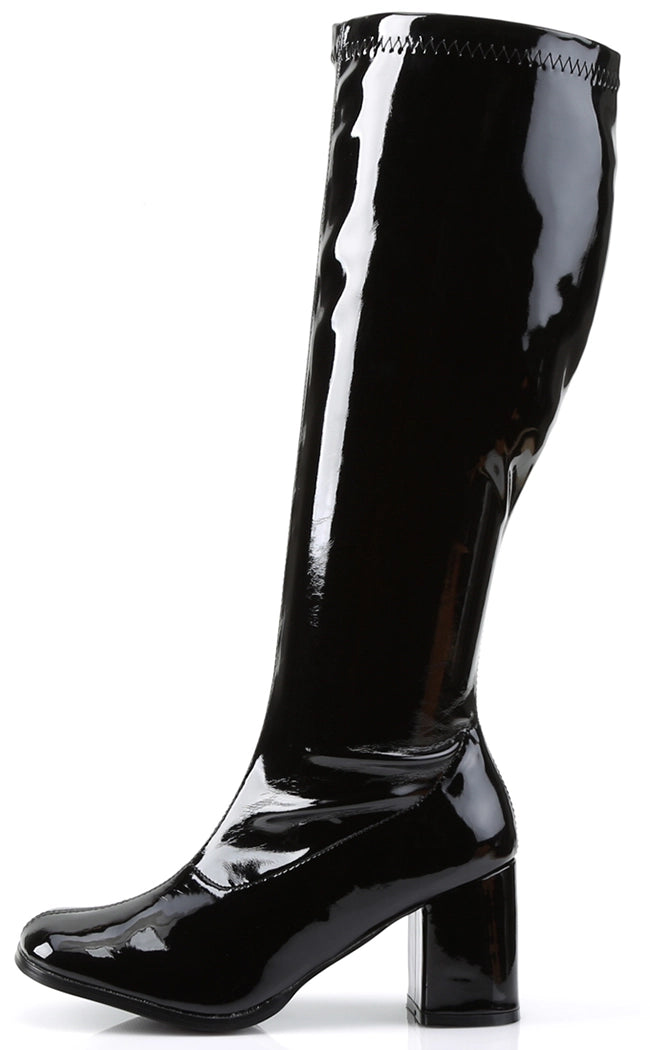 GOGO-300WC Black Patent Wide Calf Boots-Funtasma-Tragic Beautiful