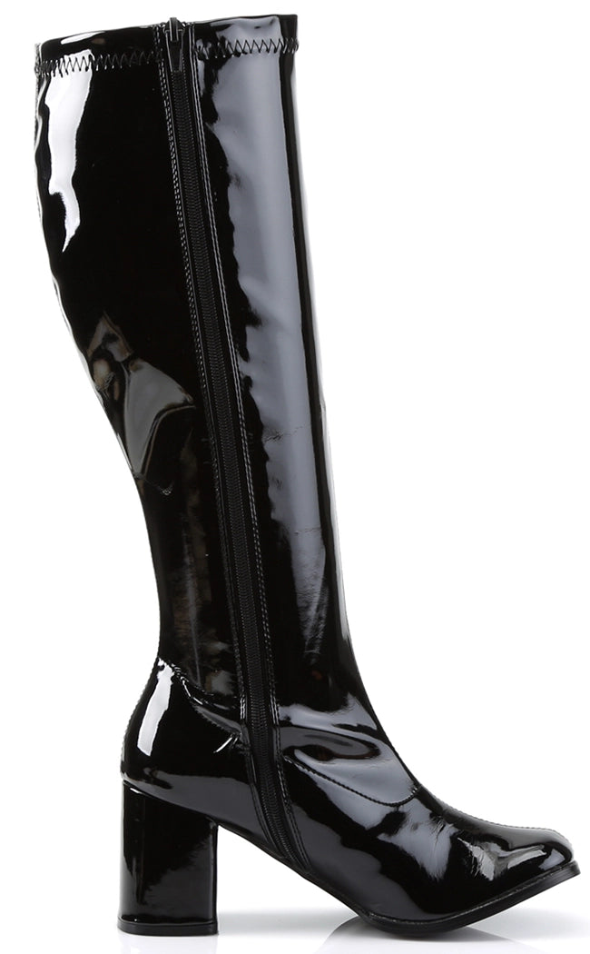 GOGO-300WC Black Patent Wide Calf Boots