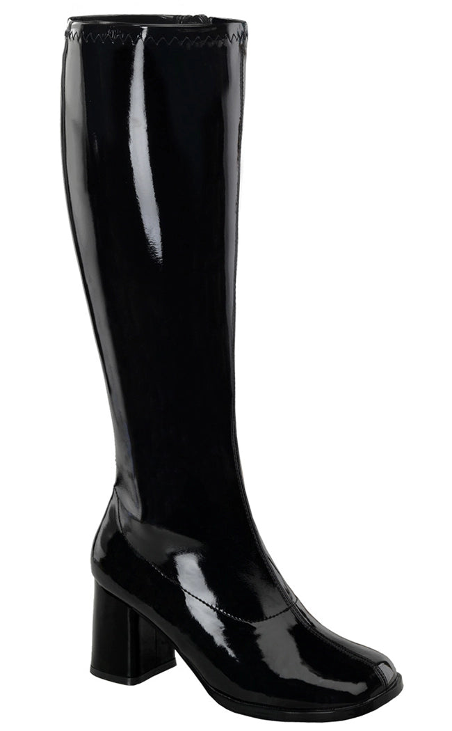 GOGO-300WC Black Patent Wide Calf Boots-Funtasma-Tragic Beautiful