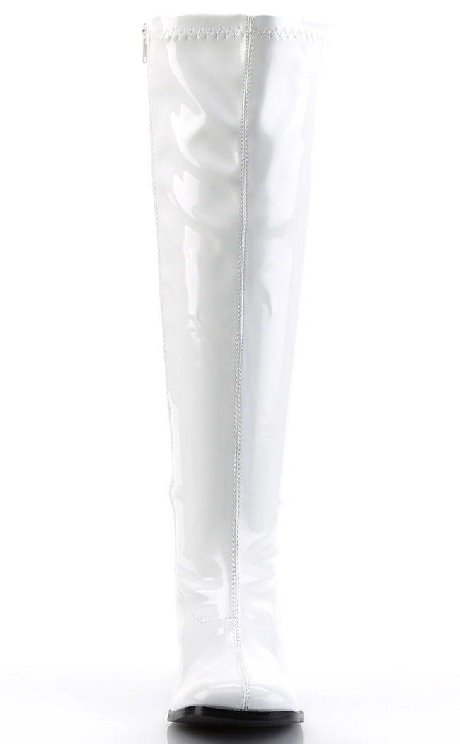 GOGO-300WC White Patent Wide Calf Boots