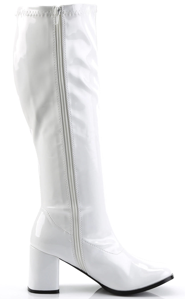 GOGO-300WC White Patent Wide Calf Boots