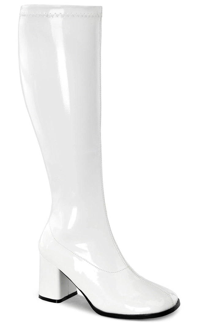 GOGO-300WC White Patent Wide Calf Boots-Funtasma-Tragic Beautiful