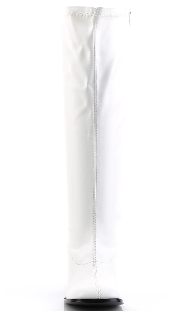 GOGO-300WC White Vegan Leather Wide Calf Boots